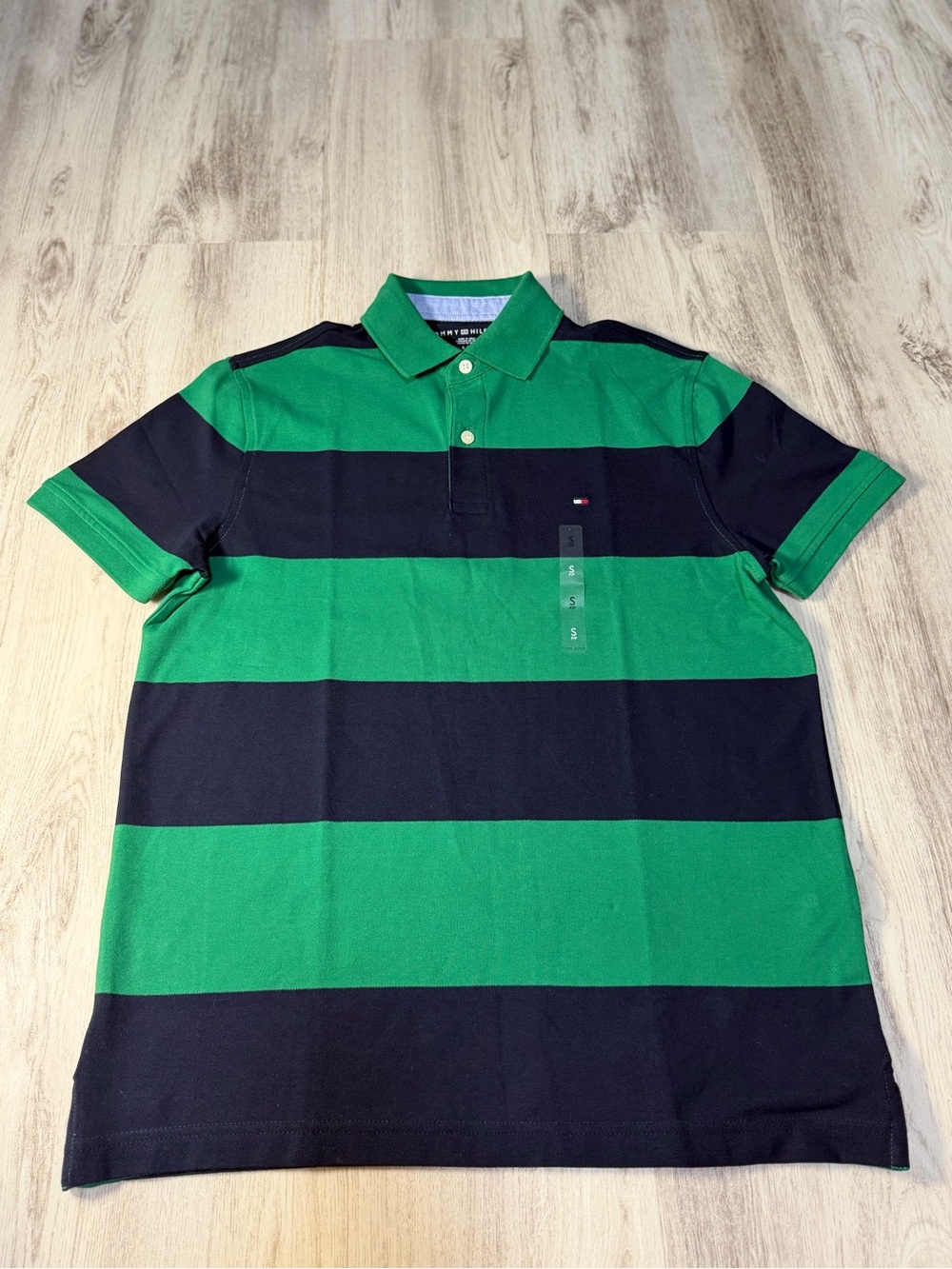 Tommy Hilfiger Green and Black Wide-Stripe Polo